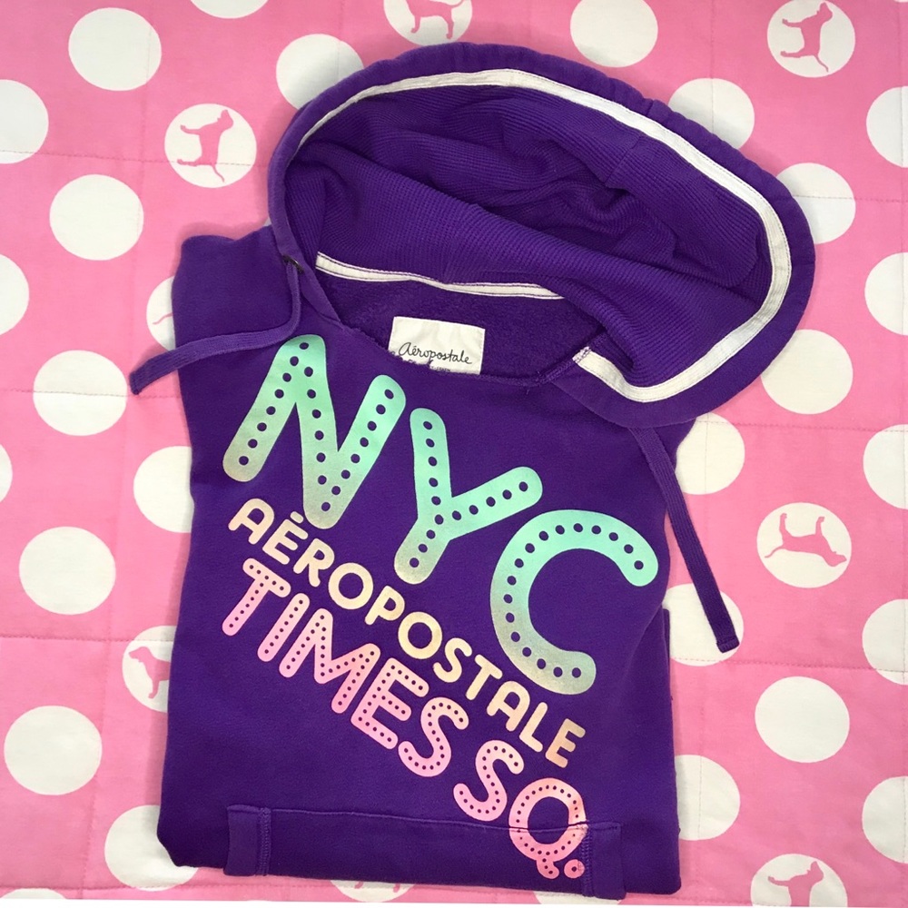 Purple long sleeve hoodie sweatshirt NYC Time Square logo sz XL girls pre-loved